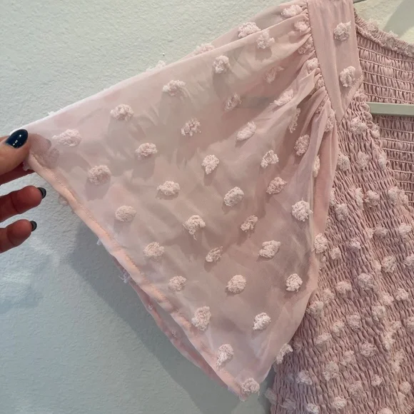 NWT TECREW Short Sleeve VNeck Mini Swiss Dot Flowy Babydoll Summer Dress Med - Picture 4 of 10